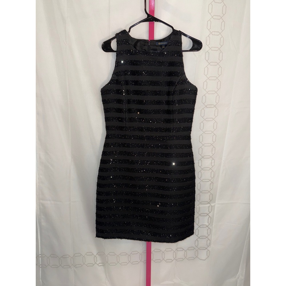 Brooks Brothers Black Sequin Stripe Sheath Dress Size 8 Cocktail‎ Party